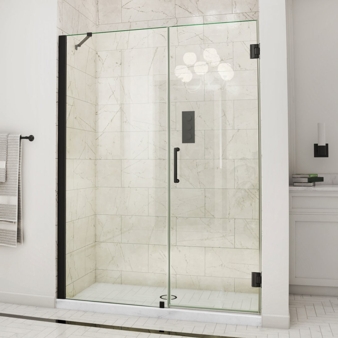 DreamLine Unidoor 55 - 56 inch W x 72 inch H Frameless Hinged Shower Door with Support Arm in Matte Black