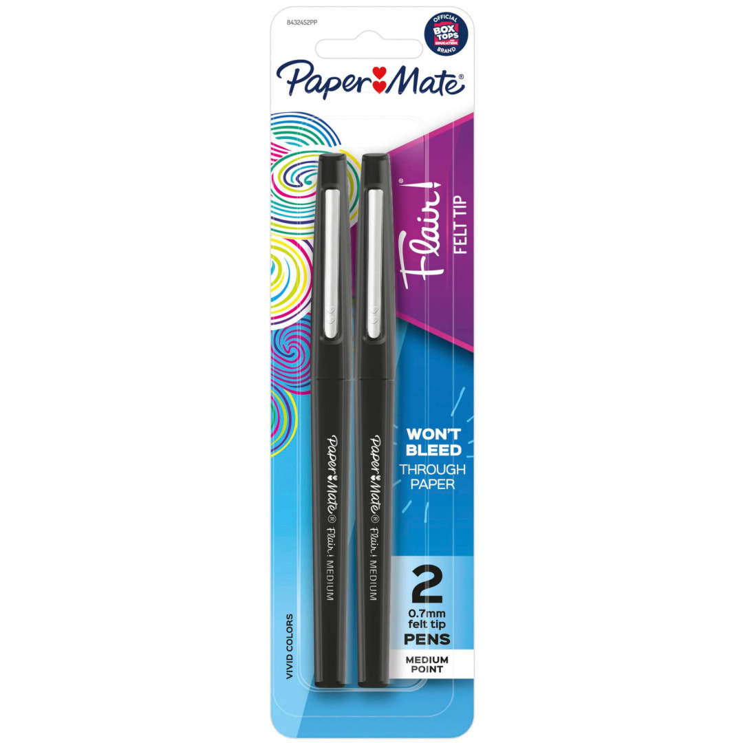 Paper Mate® Flair Felt Tip Pens, Medium Point (0.7mm), Black, 2 Count