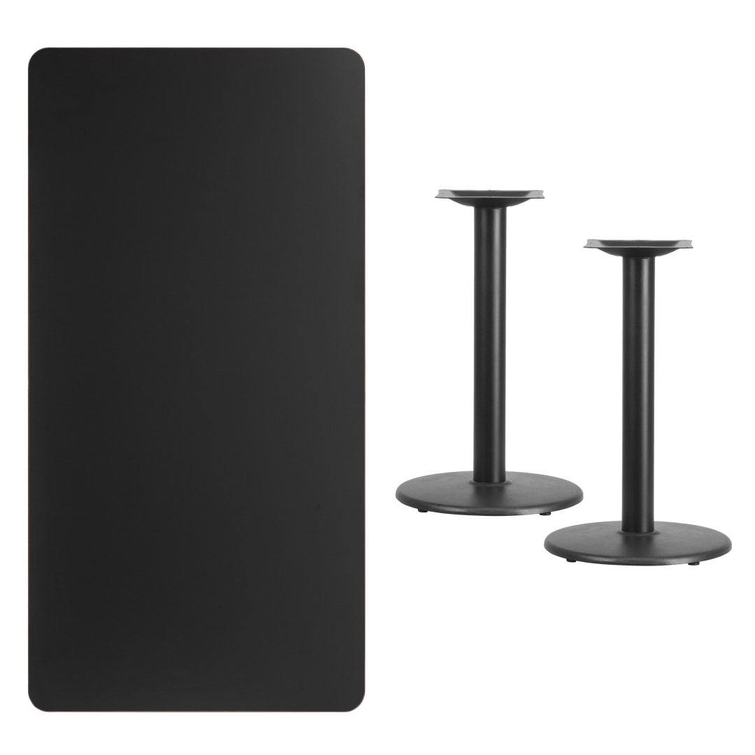 Stiles 30'' x 60'' Rectangular Black Laminate Table Top with 18'' Round Table Height Bases