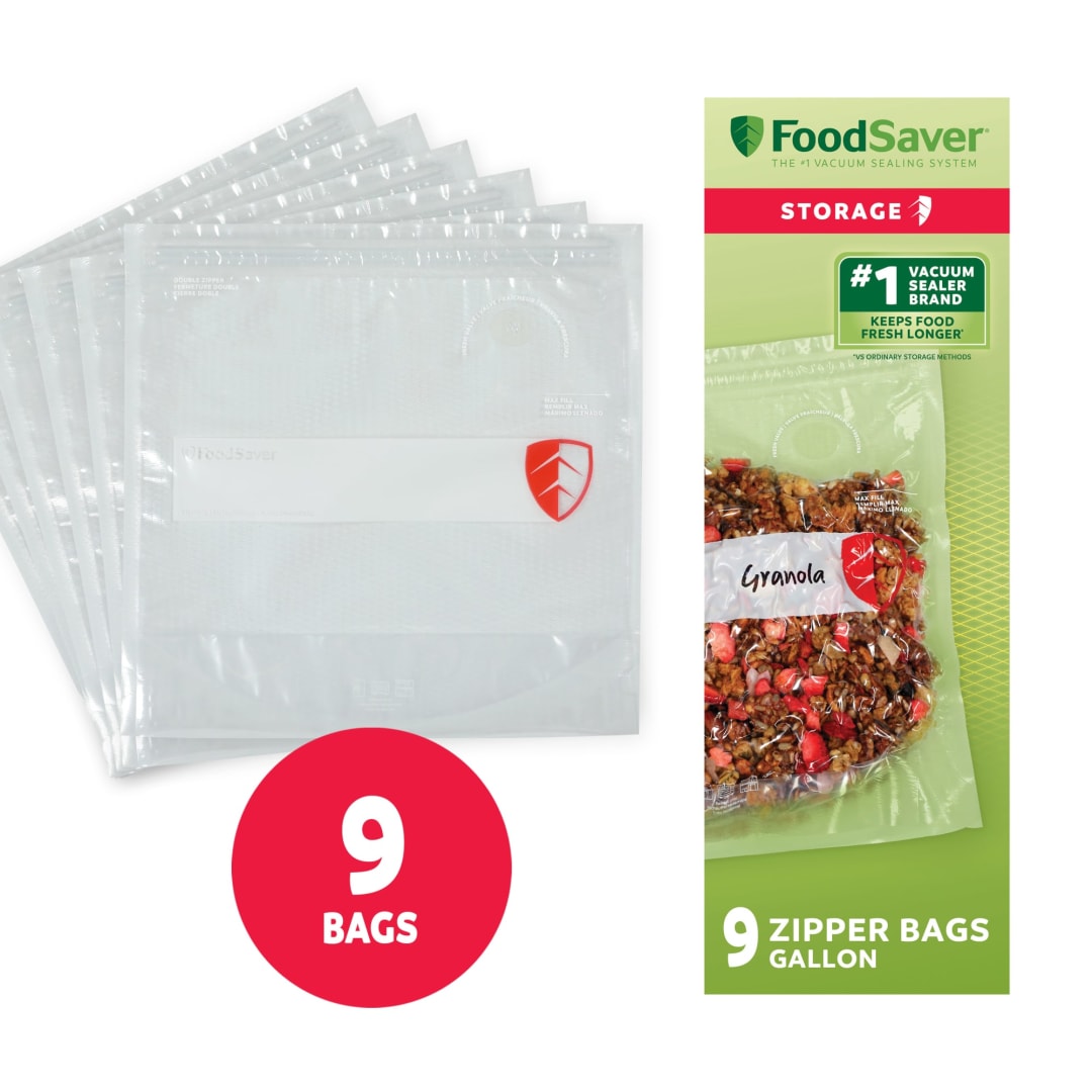 FoodSaver Reusable Gallon Vacuum Zipper Bags, 9 Count BPA-Free Storage Bags for Food, Sous Vide, and Meal Prep, Compatible with Handheld Sealers