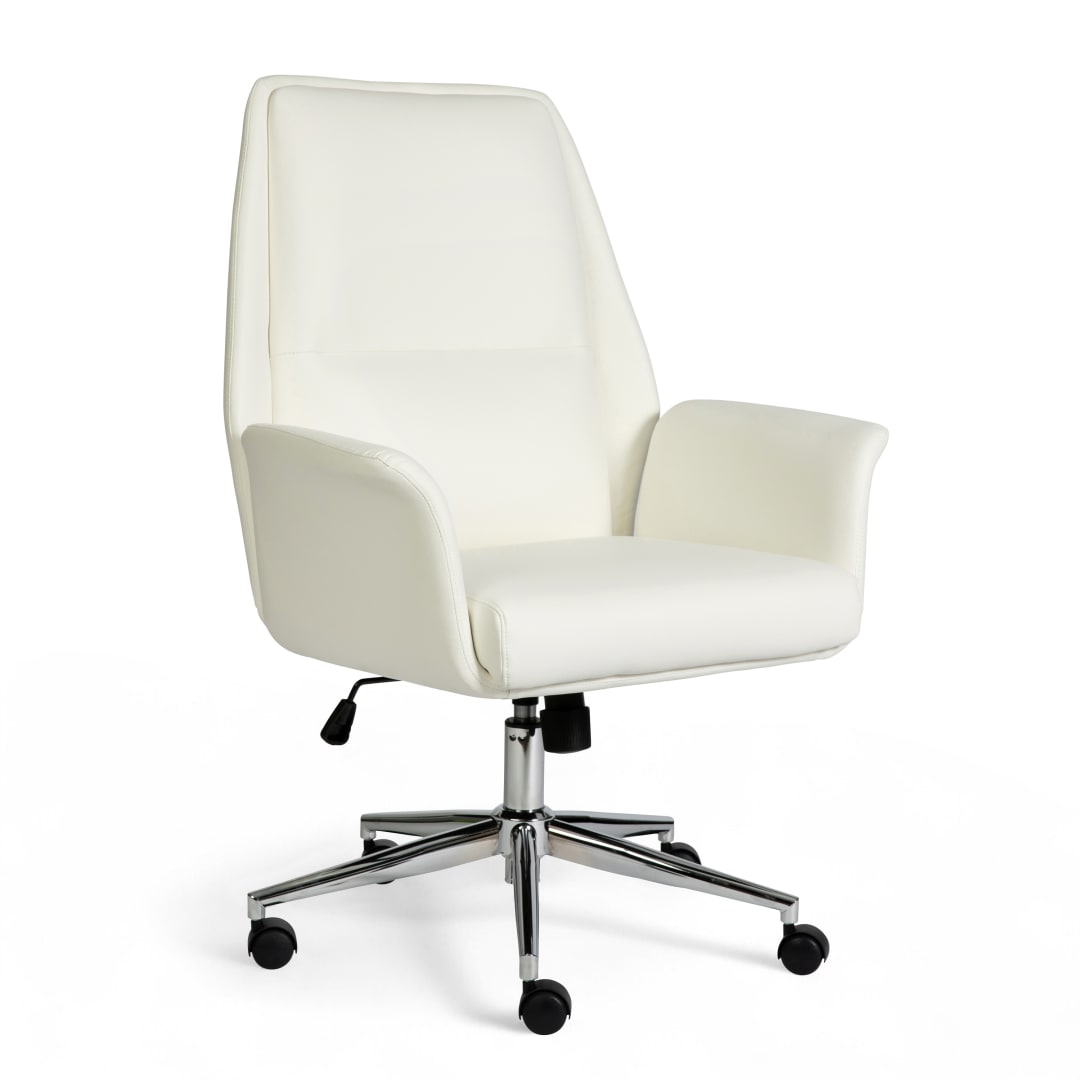 Maxine Upholstered Office Chair in White/Polished Nickel