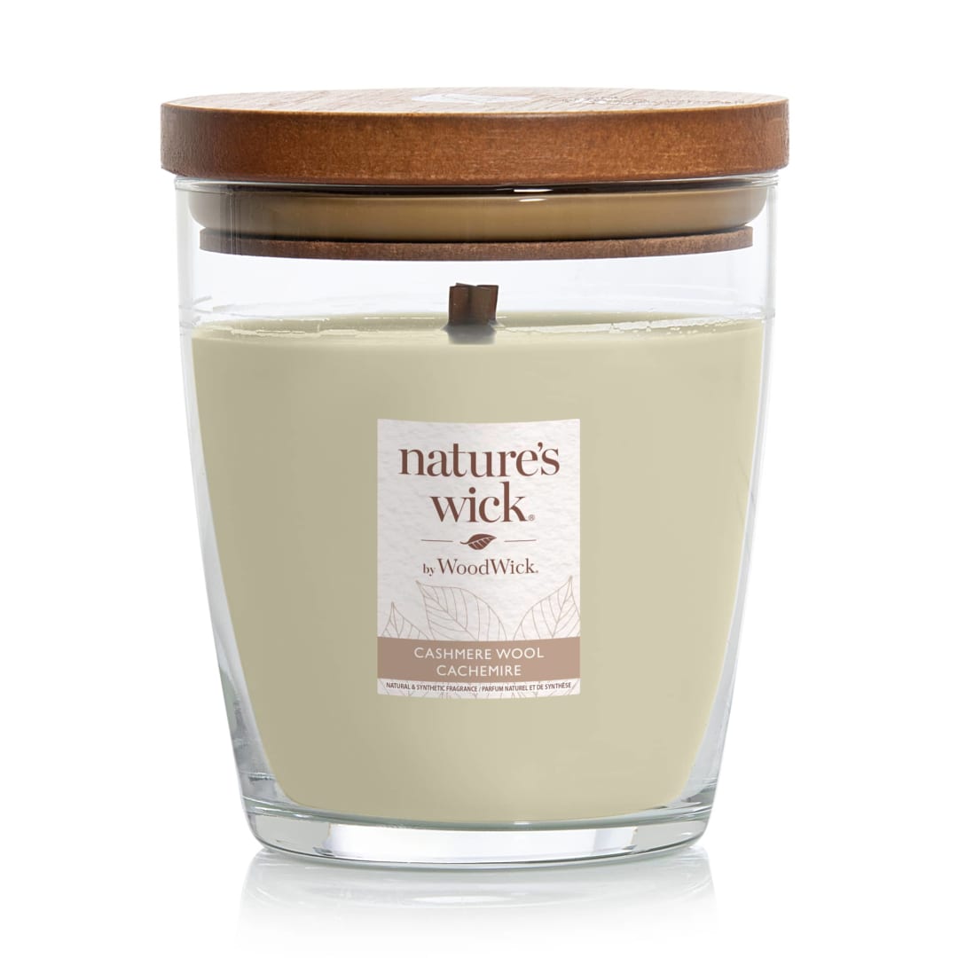 WoodWick® Nature's Wick Medium Jar Scented Candle | Cashmere Wool | with Crackling Wick | 284g | Gifts for Women