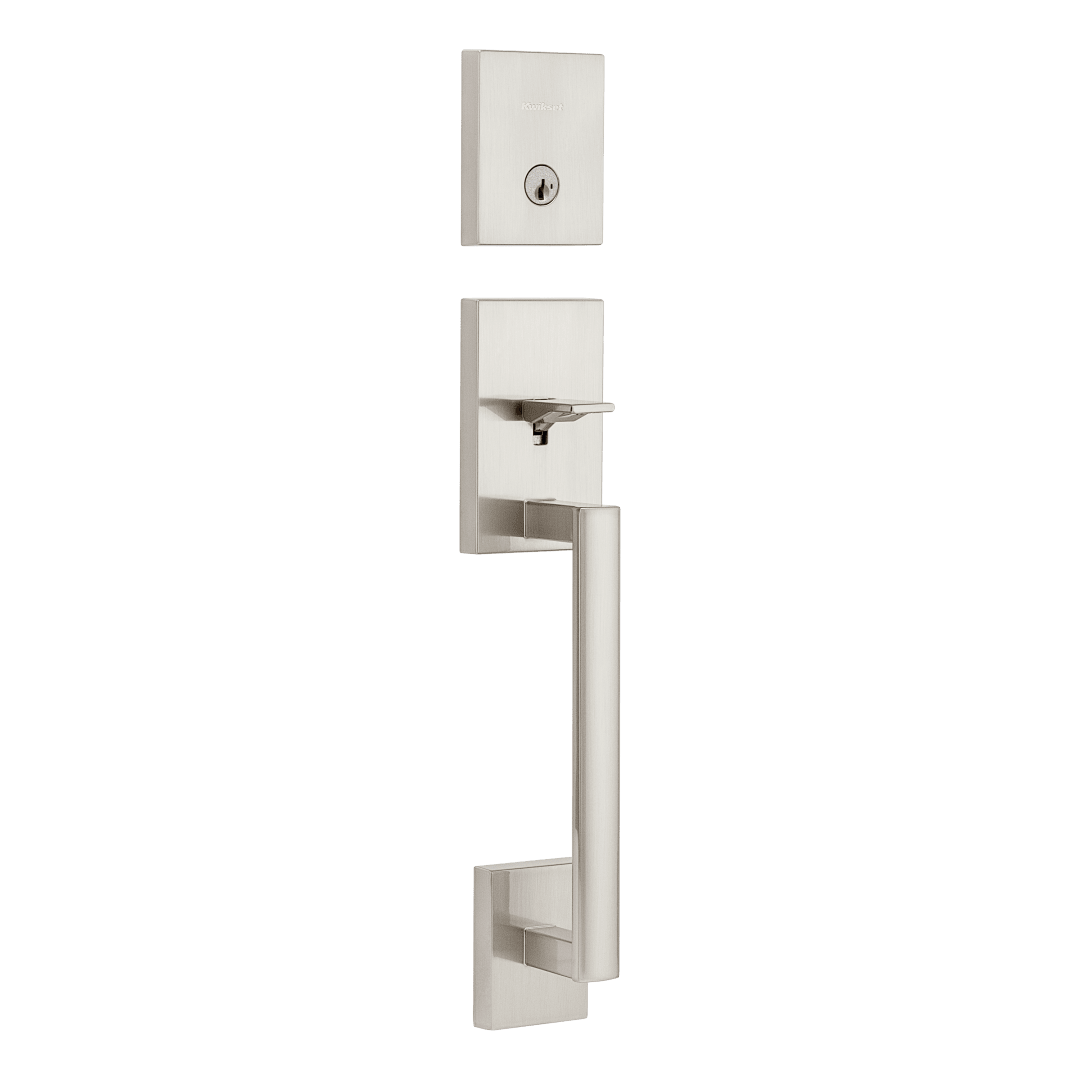 San Clemente Single Cylinder Low Profile Exterior Only Handleset featuring SmartKey Security™ in Satin Nickel