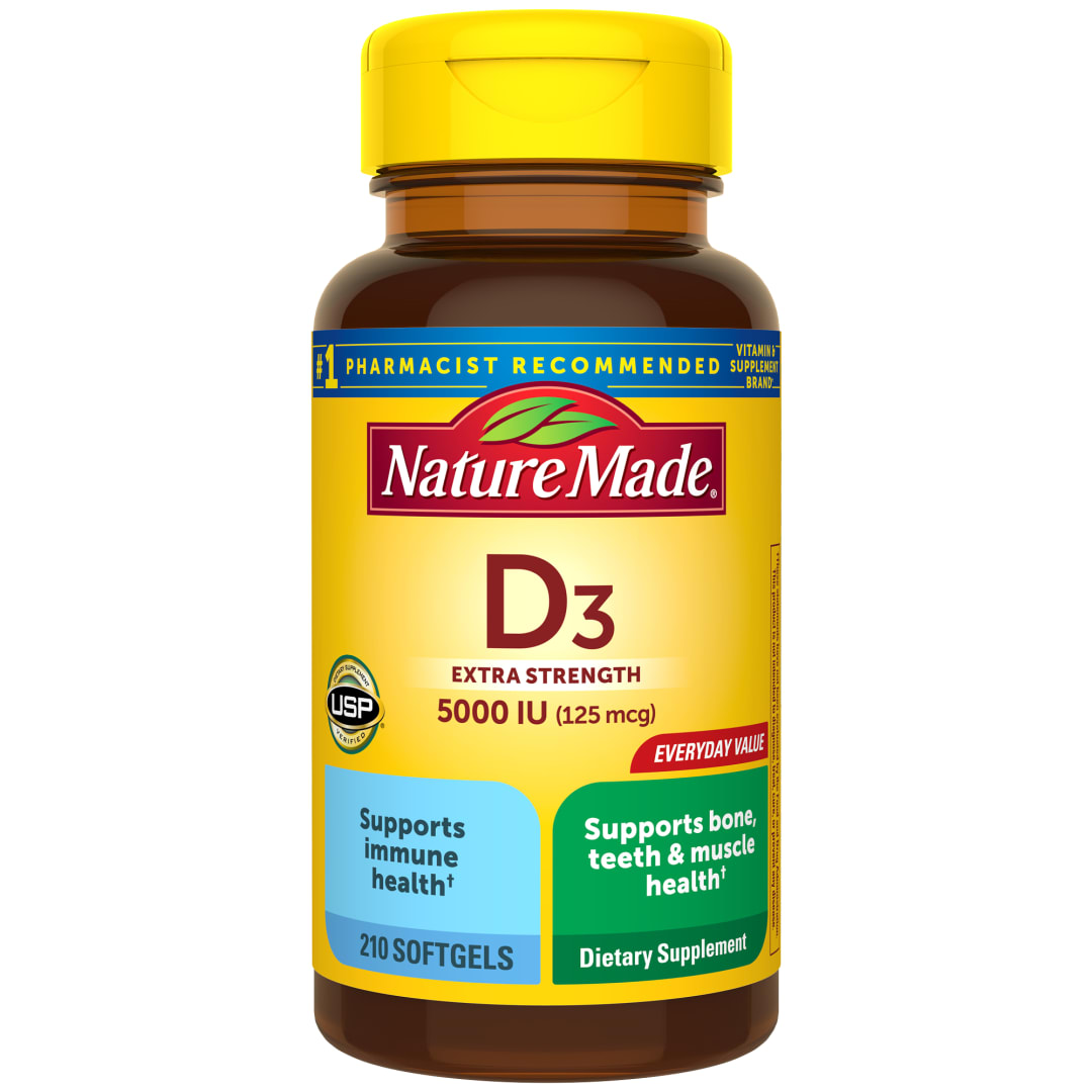Nature Made Extra Strength Vitamin D3 5000 IU (125 mcg) Softgels, 210 Count