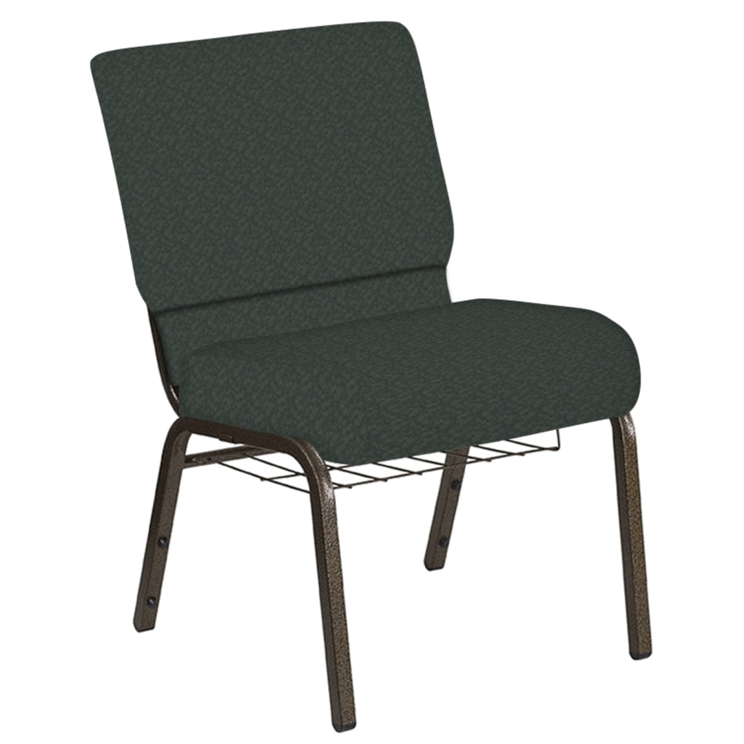 Embroidered 21''W Church Chair in Bonaire Orchard Fabric with Book Rack - Gold Vein Frame