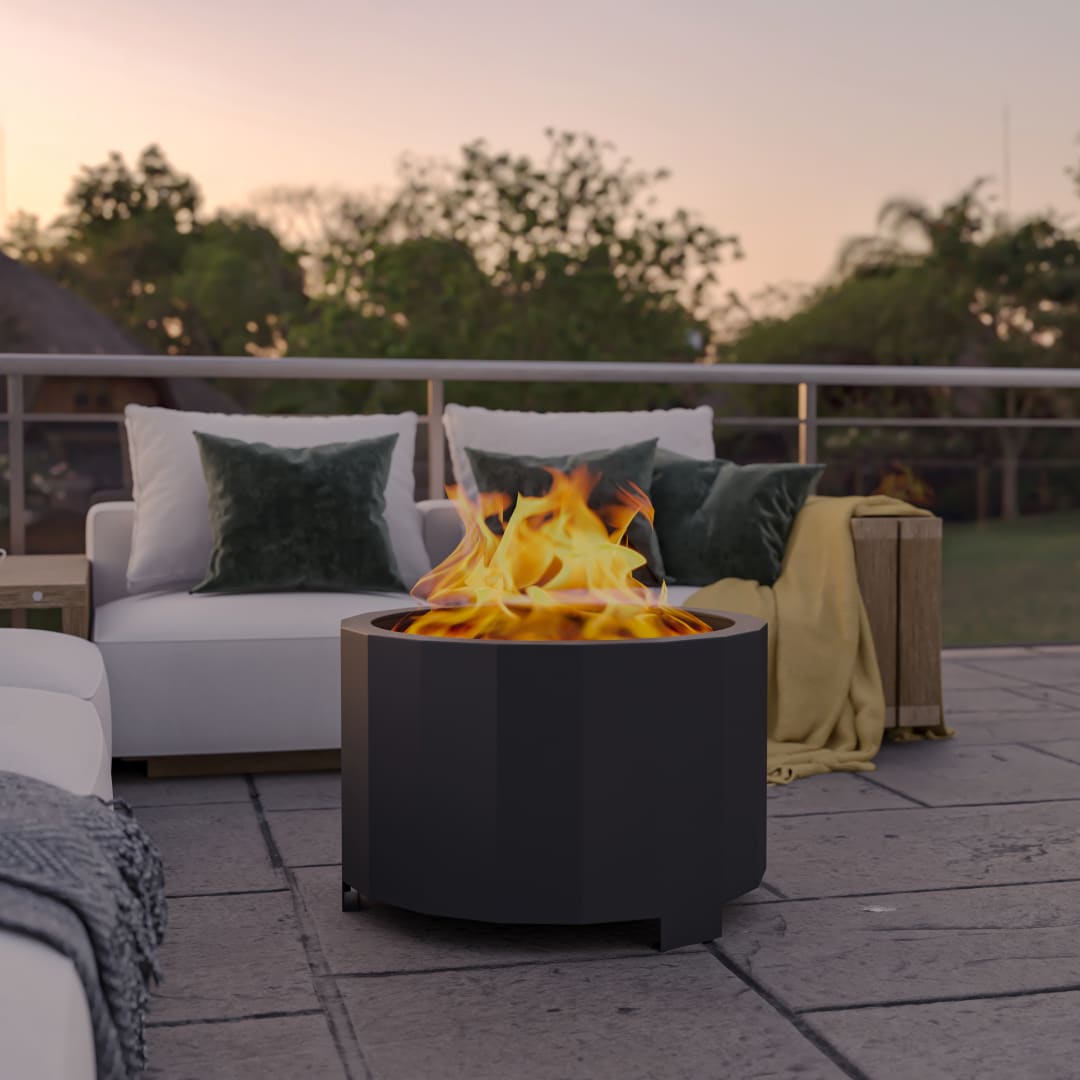 Titus Commercial Grade 27 inch Smokeless Outdoor Firepit, Natural Wood Burning Portable Fire Pit With Water-Resistant Cover, Black