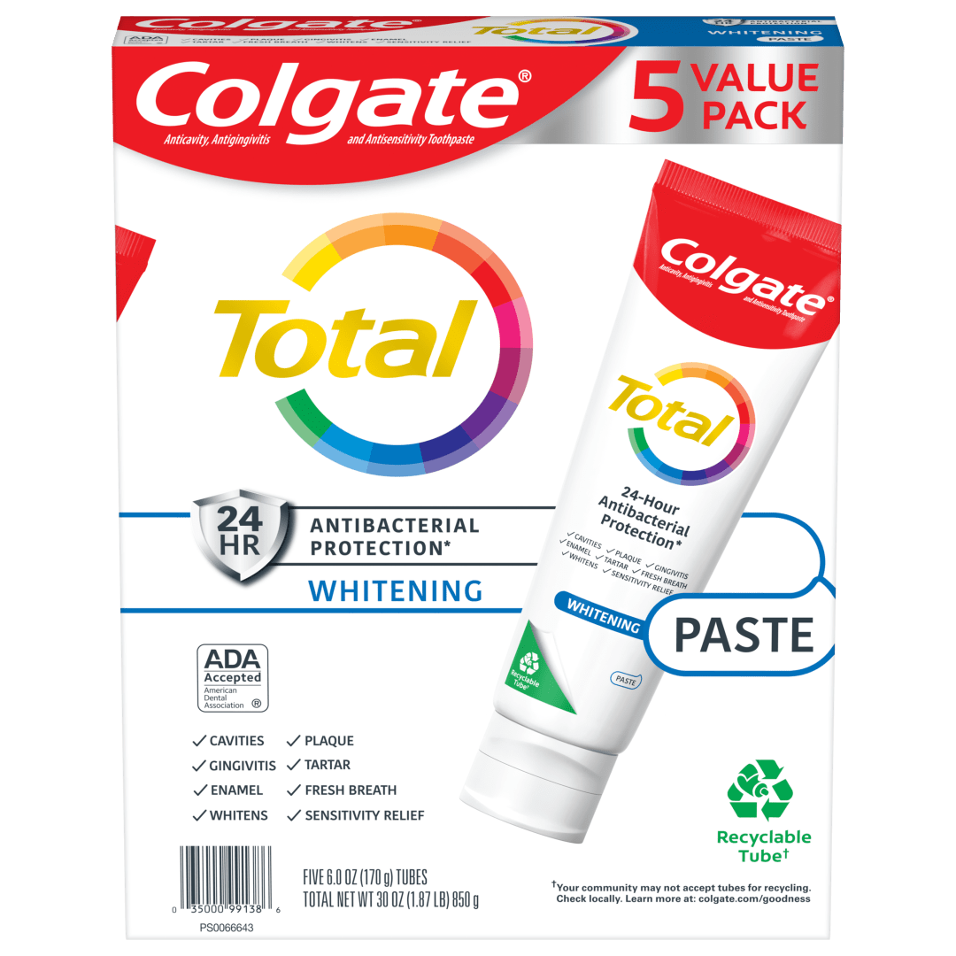 Colgate Total Whitening Toothpaste, Mint Toothpaste, 6 oz Tube, 5 Pack