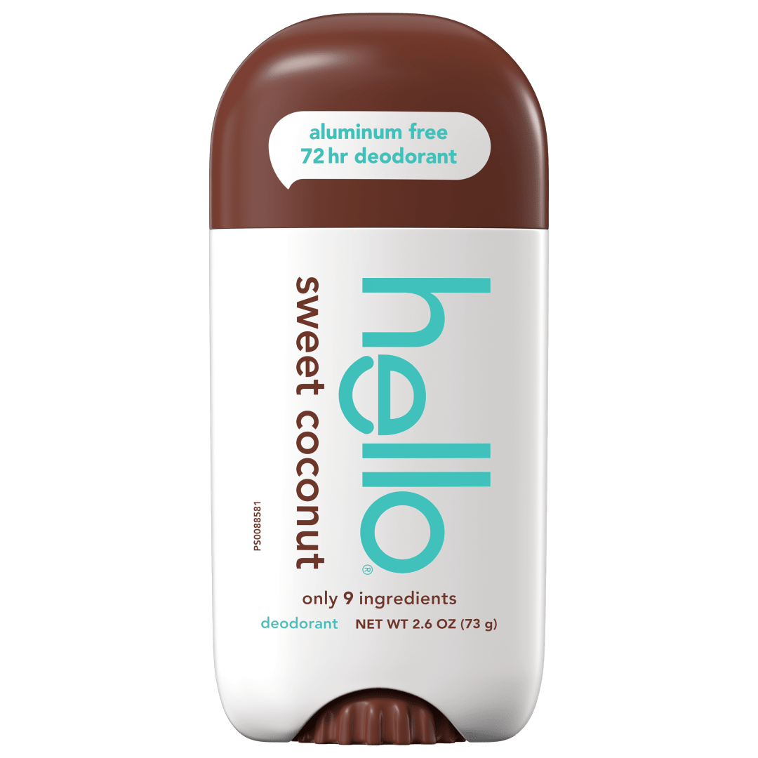 hello Sweet Coconut Aluminum Free Deodorant for Women and Men, 72-Hour Deodorant, Only 9 Ingredients, Baking Soda Free, Enriched with Shea Butter, Vegan, 2.6 oz Stick Deodorant