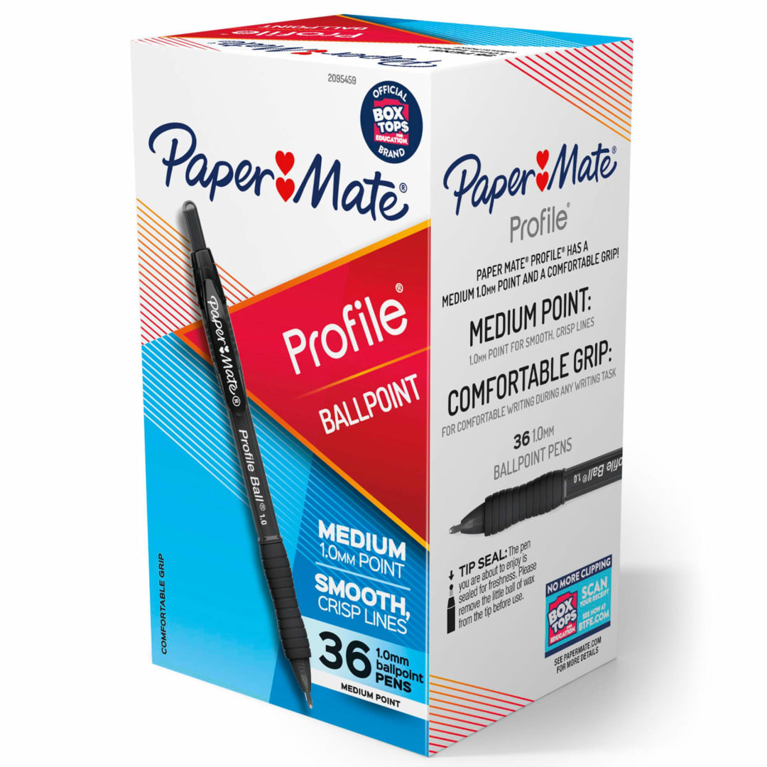 Paper Mate® Ballpoint Pen, Profile Retractable Pen, Medium Point (1.0mm), Black, 36 Count