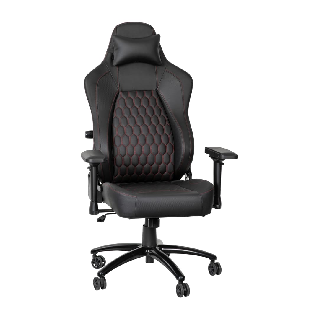 Falco Ergonomic High Back Adjustable Gaming Chair with 4D Armrests, Headrest Pillow, and Adjustable Lumbar Support, Black with Red Stitching