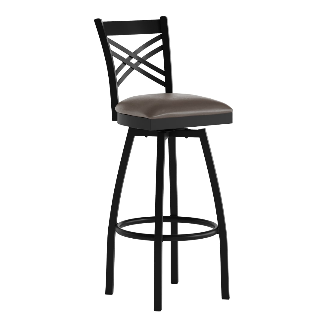 HERCULES Black ''X'' Back Swivel Metal Barstool - Mocha Vinyl Seat