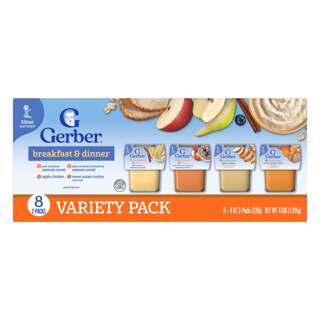 Gerber Stage 2 Baby Food, Breakfast & Dinner Puree Blends, Baby Puree Tubs, 16PK