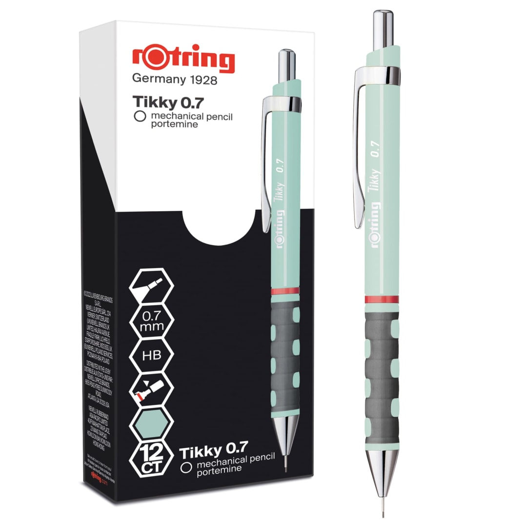 rOtring Tikky Pastel Mechanical Pencils | HB 0.7 mm | Opal Blue | with Comfort Rubber Grips | 12 Count