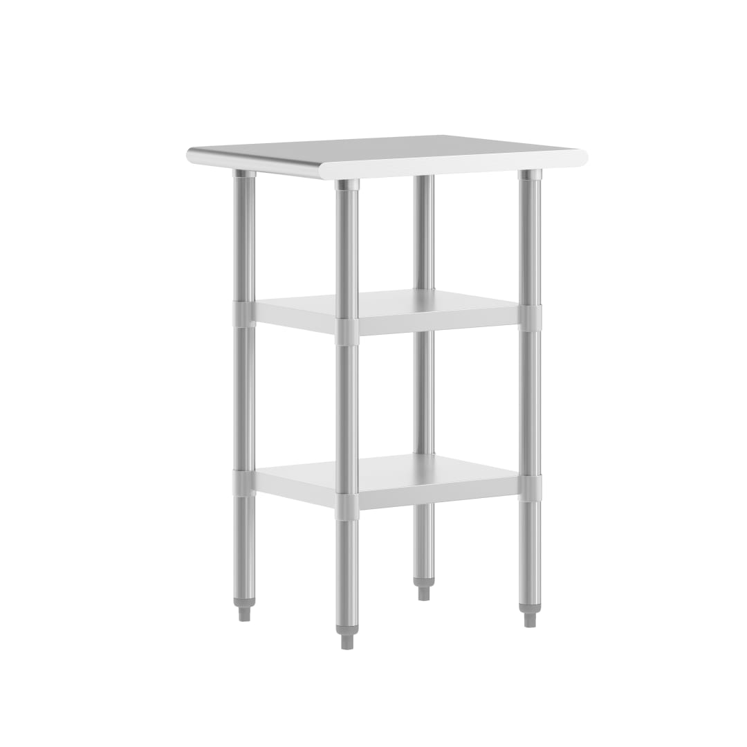 Reese 24x18 Portable Prep and Work Table with NSF Certified 18 Gauge Stainless Steel Top Shelf and 2 Adjustable Galvanized Steel Undershelves