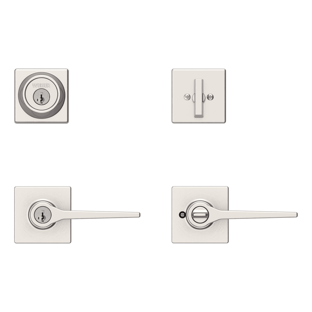 CS7451 Hollis Keyed Entry Lever and Single Cylinder Deadbolt Combo Pack featuring SmartKey Security™ in Satin Nickel