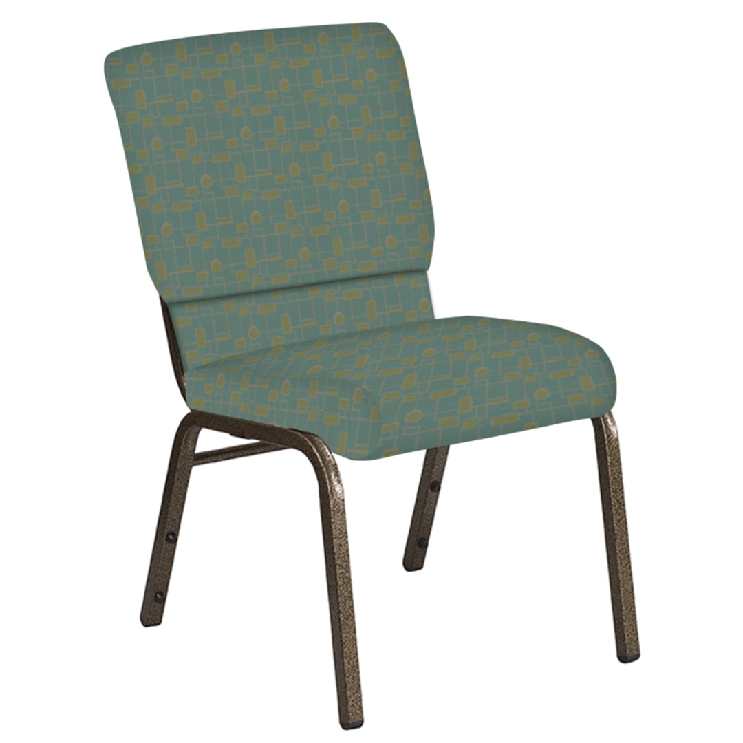 Embroidered 18.5''W Church Chair in Circuit Turquoise Fabric - Gold Vein Frame