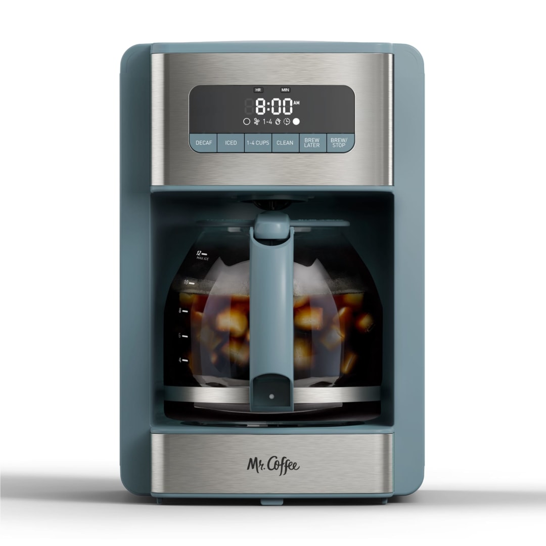 Mr. Coffee® 12 Cup Coffee Maker, Coffee Maker with Decaf Brew and Iced Coffee Brew Settings, Small Batch Setting for 1 to 4 Cups, Reflection