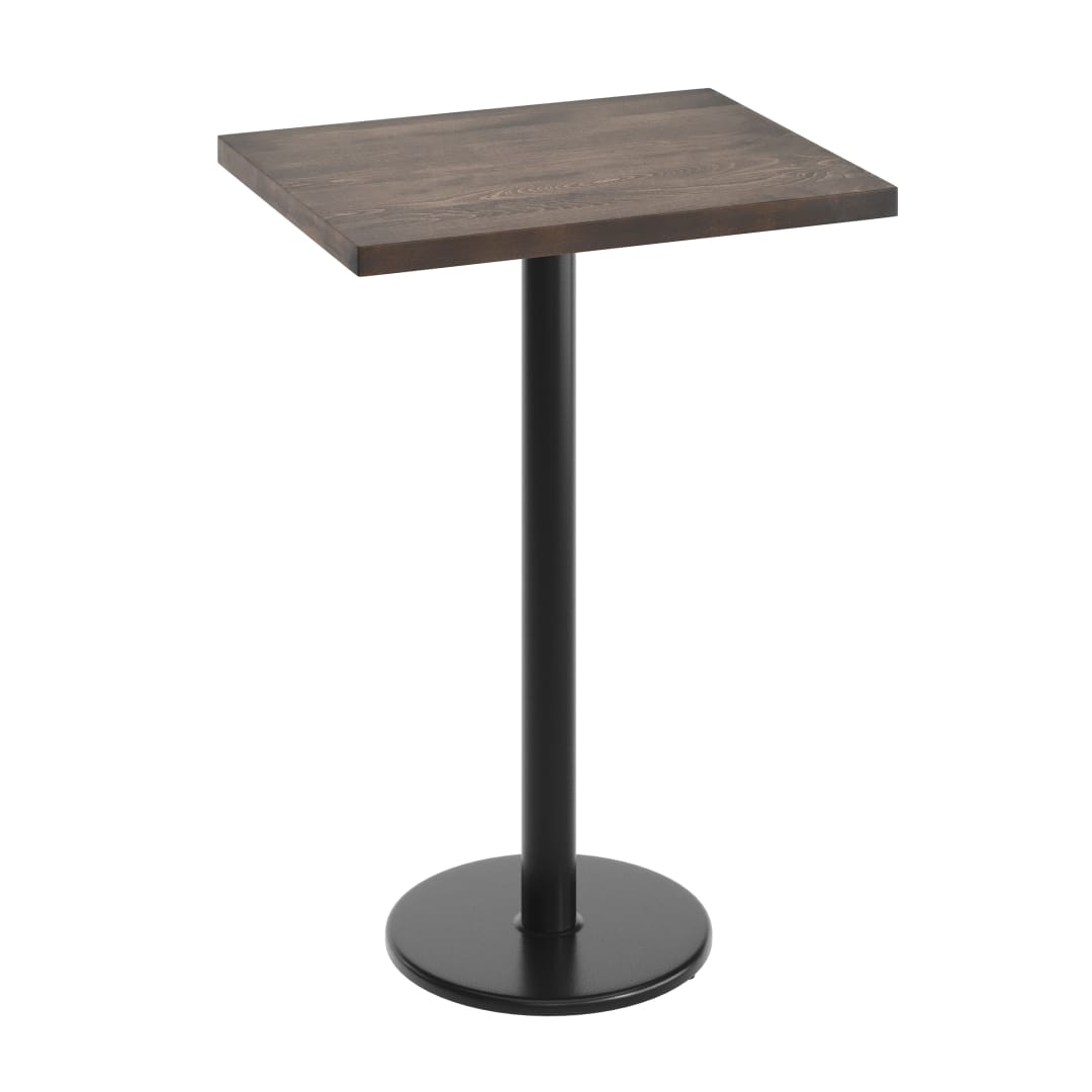 Bennett 24" x 30" Solid Wood Commercial Indoor Tabletop in Dark Brown with 18" Round Bar Height Rust-Resistant Black Cast Iron Base