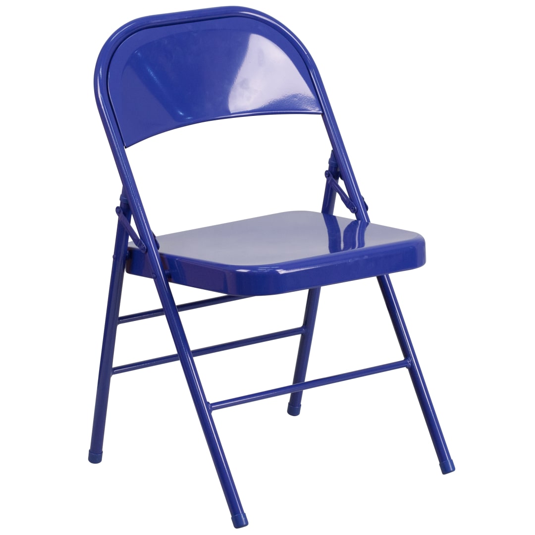 HERCULES COLORBURST Series Cobalt Blue Triple Braced &amp; Double Hinged Metal Folding Chair
