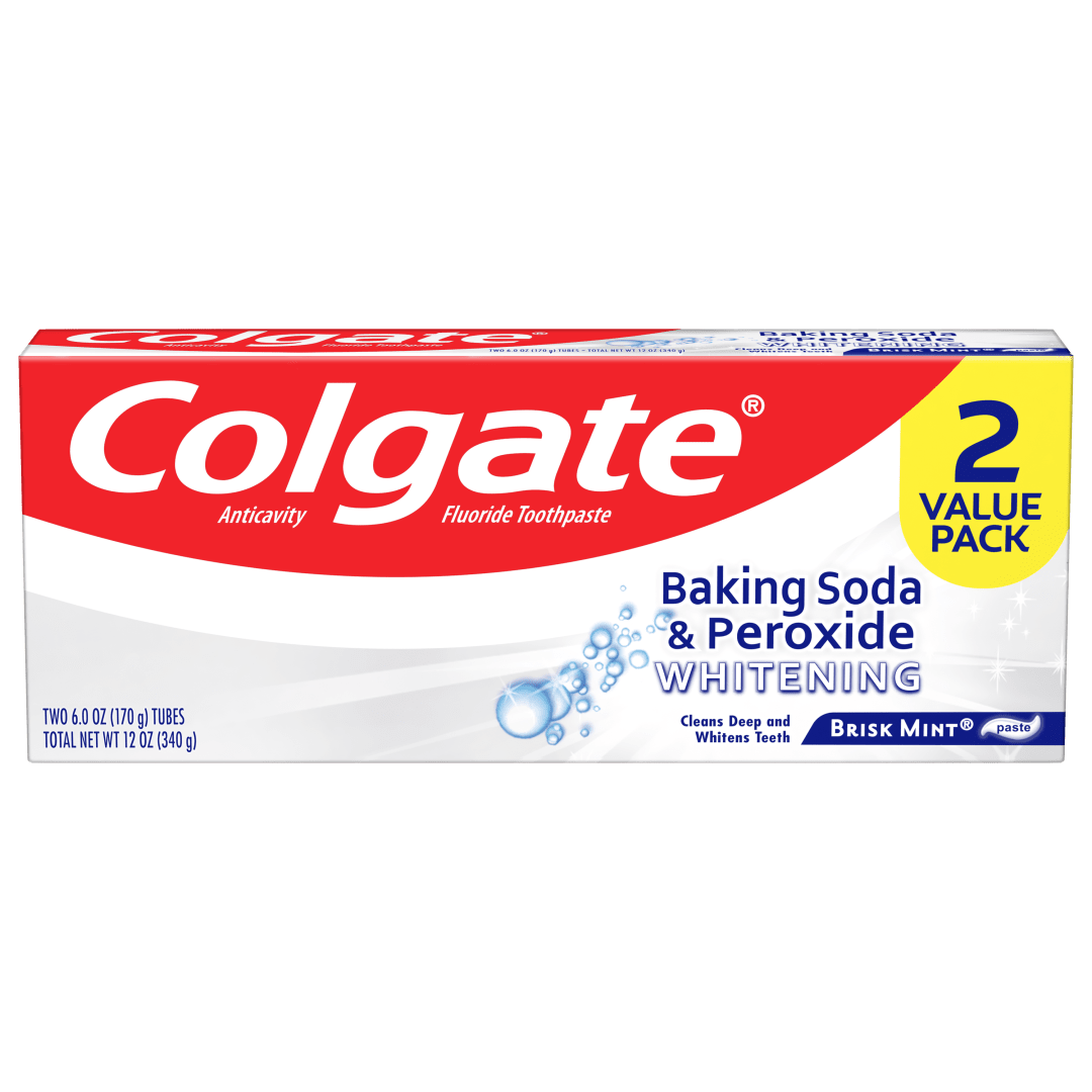 Colgate Baking Soda and Peroxide Whitening Toothpaste, Brisk Mint - 6 Ounce (2 Pack)