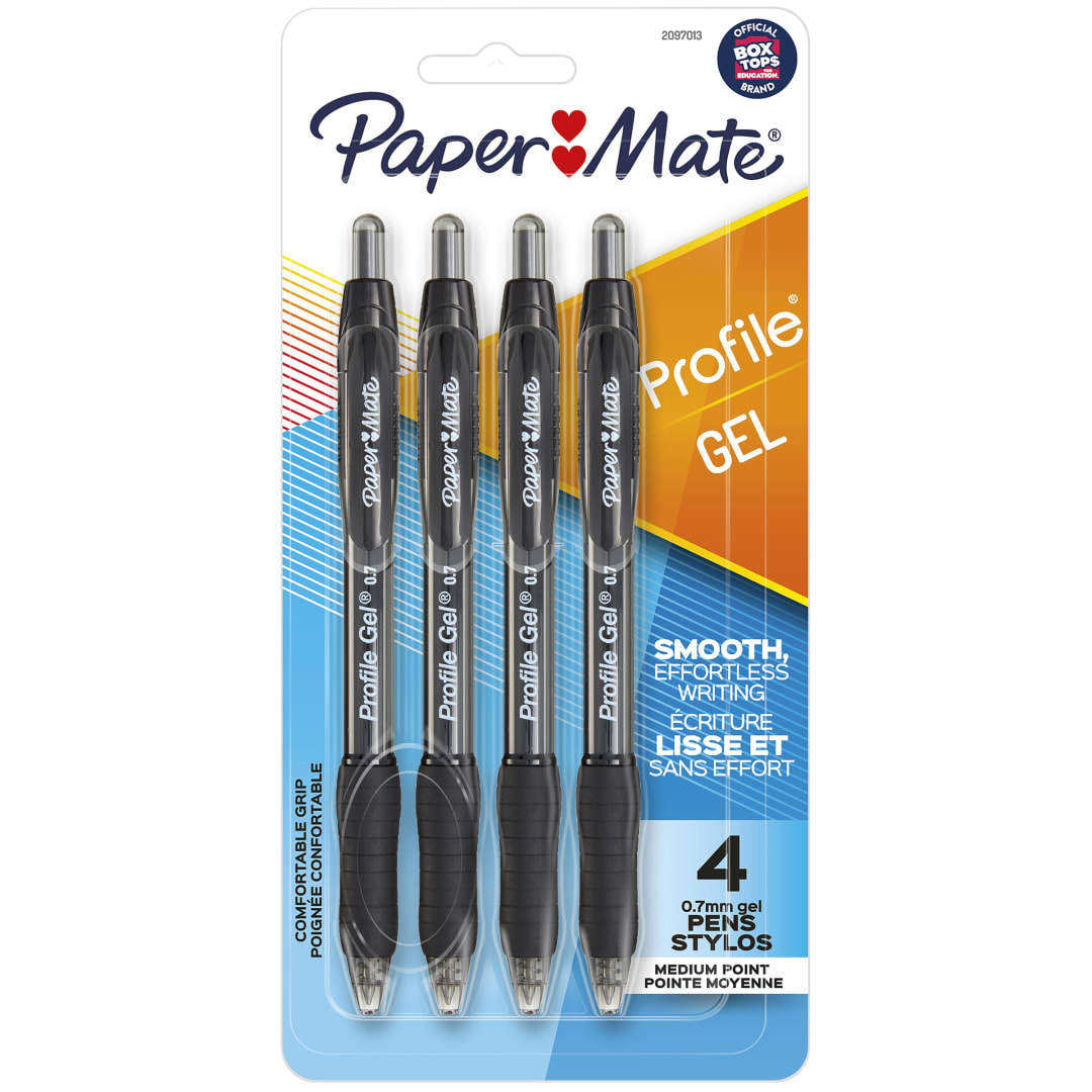 Paper Mate® Profile® Retractable Gel Pens, Medium Point (0.7mm), Black, 4 Count