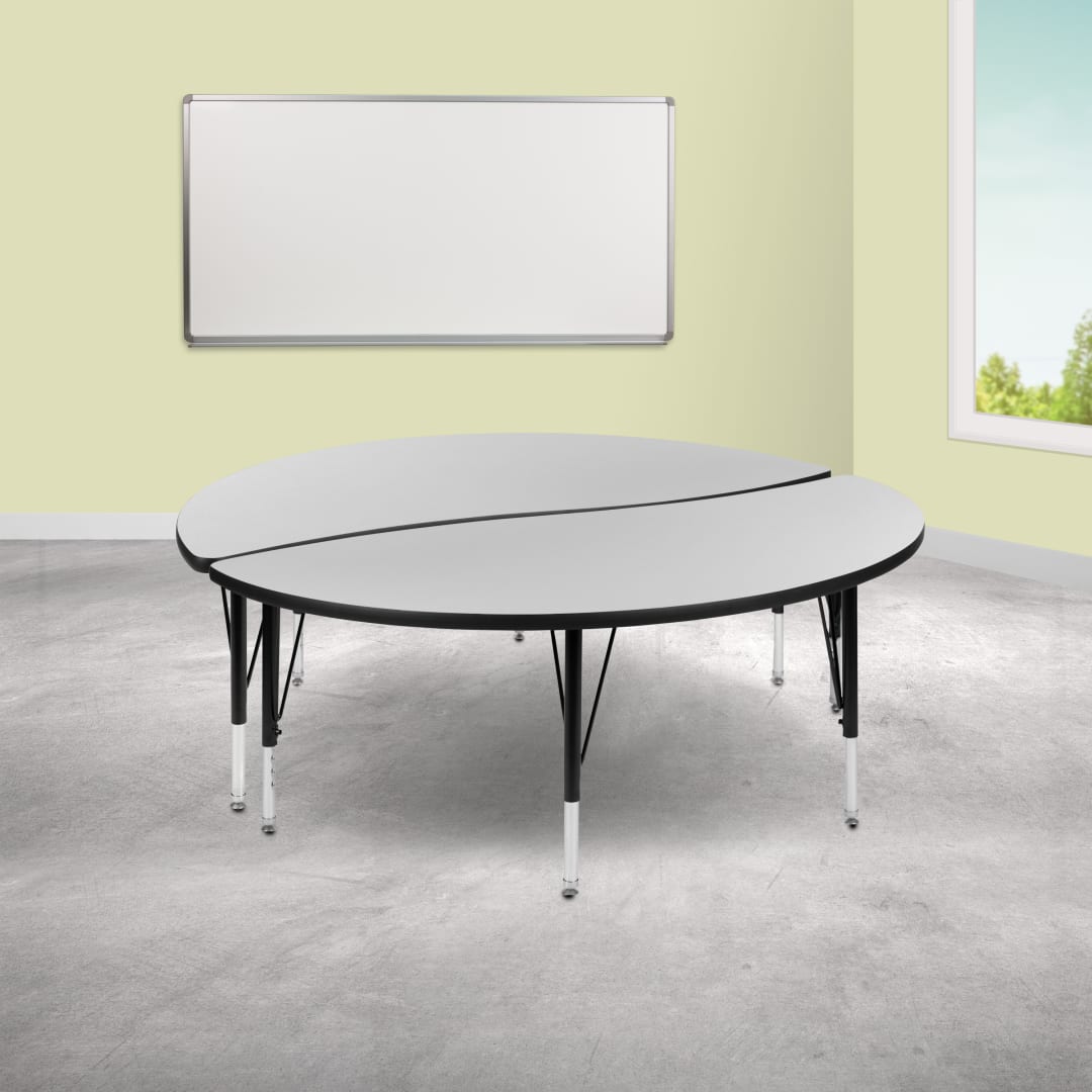 Emmy 2 Piece Emmy 60" Circle Wave Flexible Grey Thermal Laminate Activity Table Set - Height Adjustable Short Legs