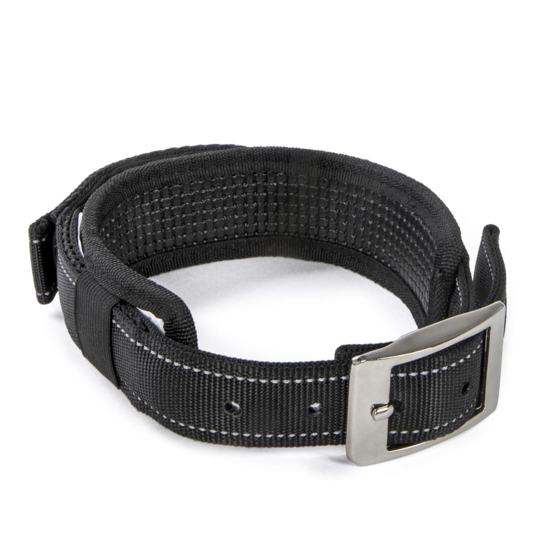 Sherpa Dog Collar, Built in Quick Grab Handle, Padded, Black, Medium
