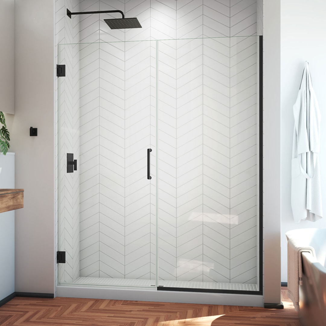 DreamLine Unidoor Plus 55 1/2 - 56 inch W x 72 inch H Frameless Hinged Shower Door in Matte Black