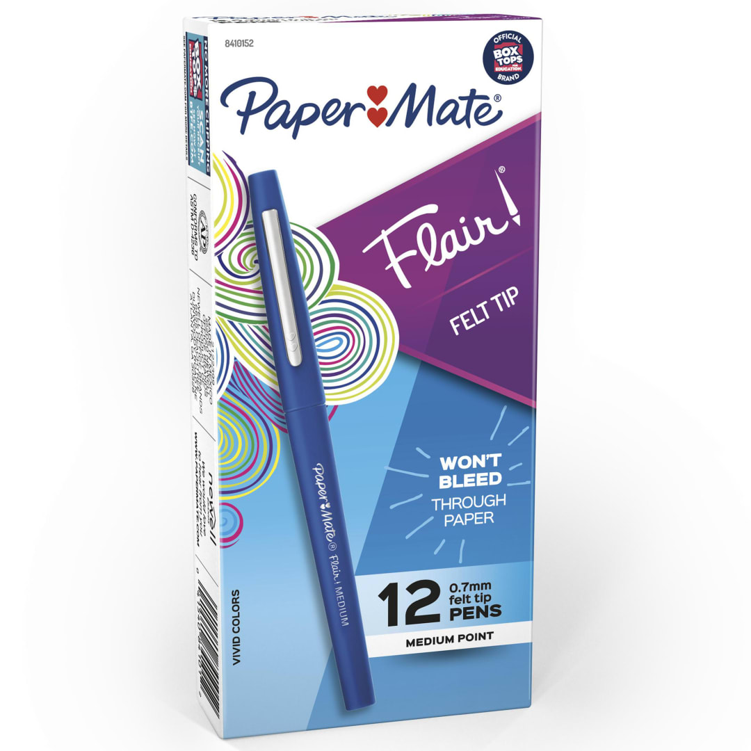 Paper Mate® Flair Felt Tip Pens, Medium Point (0.7mm), Blue, 12 Count