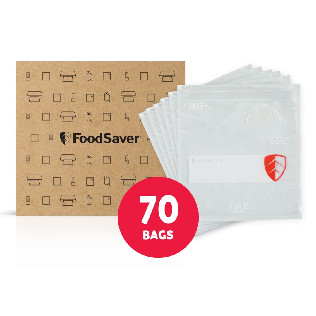 FoodSaver Vacuum Zipper Quart Bags, 70 Count BPA-Free Reusable Storage Bags for Food, Sous Vide, and Meal Prep, Compatible with Handheld Sealers