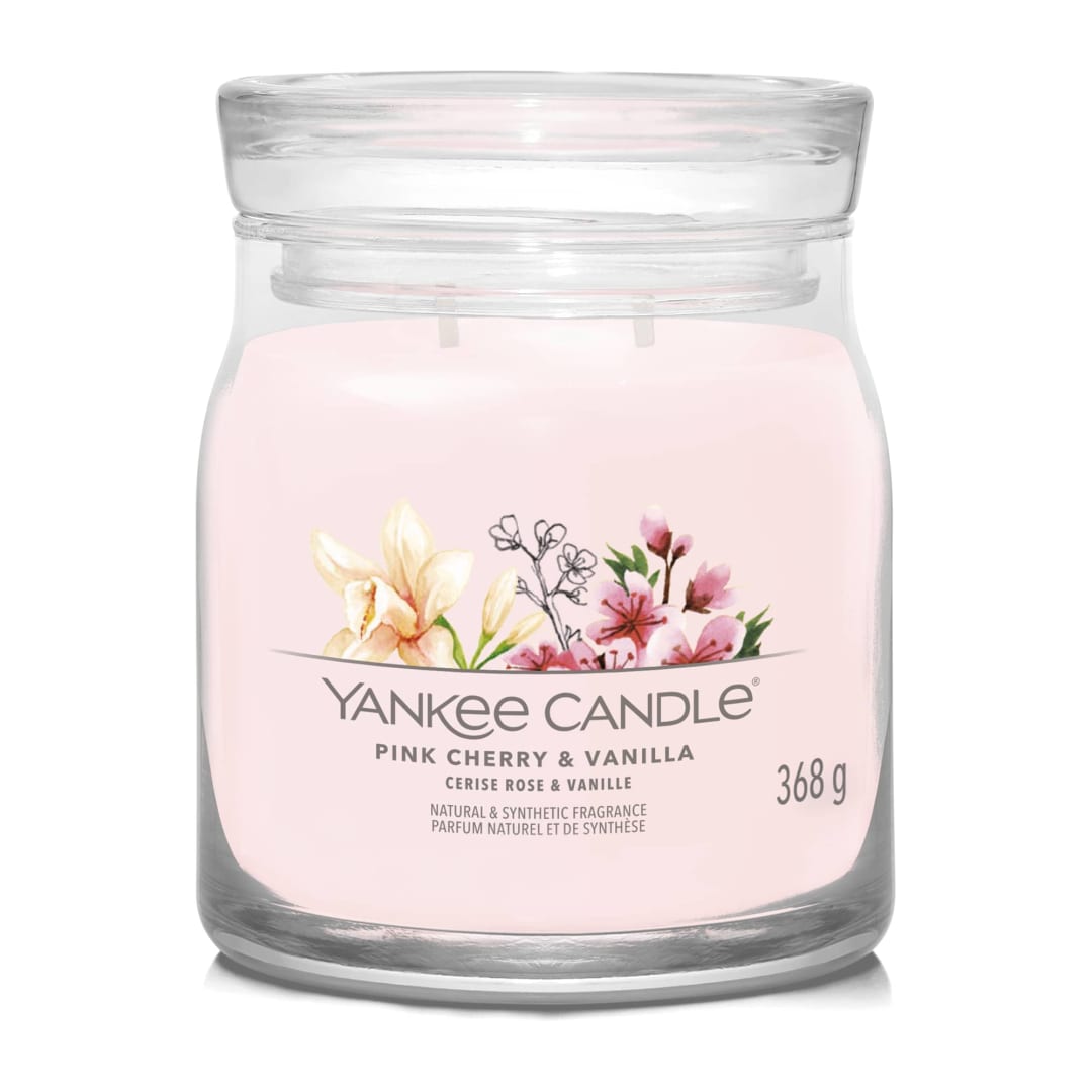 Yankee Candle® Signature Scented Candle | Pink Cherry Vanilla Medium Jar Candle with Double Wicks | Soy Wax Blend Long Burning Candle