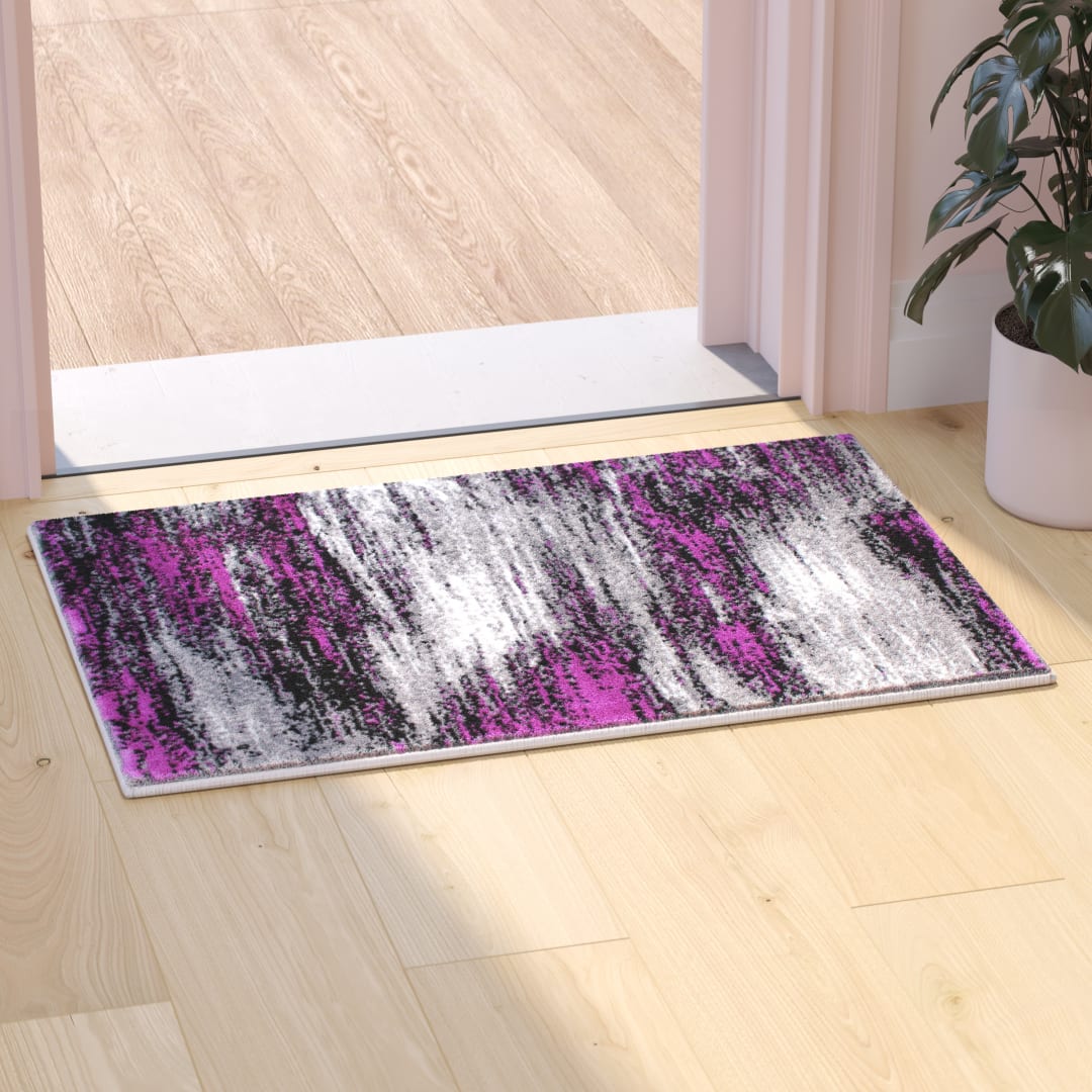 Rylan Collection 2' x 3' Purple Abstract Scraped Area Rug - Olefin Rug with Jute Backing - Living Room, Bedroom, &amp; Entryway