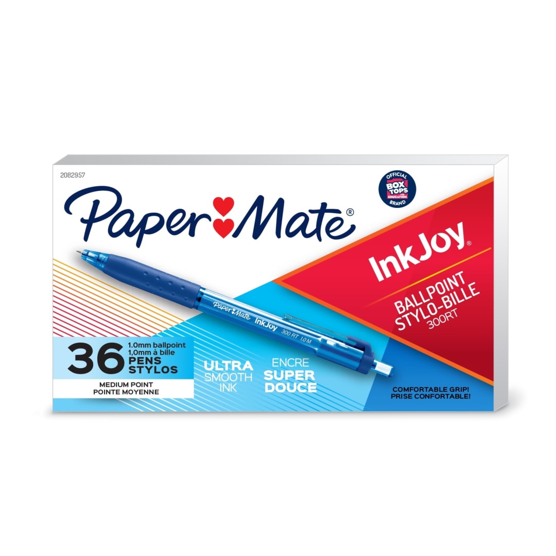 Paper Mate® InkJoy® 300RT Retractable Ballpoint Pens, Medium Point, Blue, Box of 36