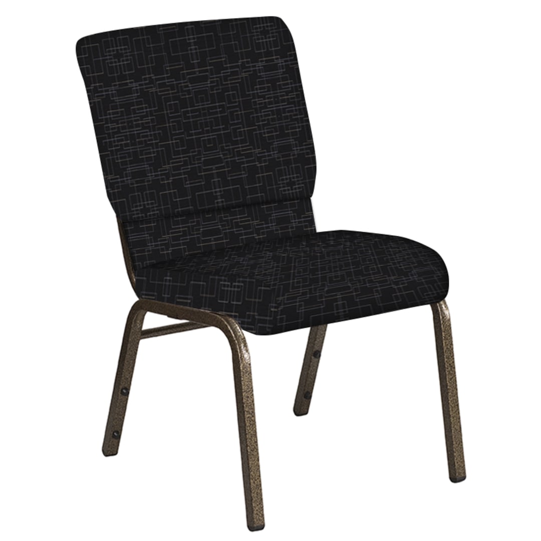 Embroidered 18.5''W Church Chair in Amaze Ebony Fabric - Gold Vein Frame