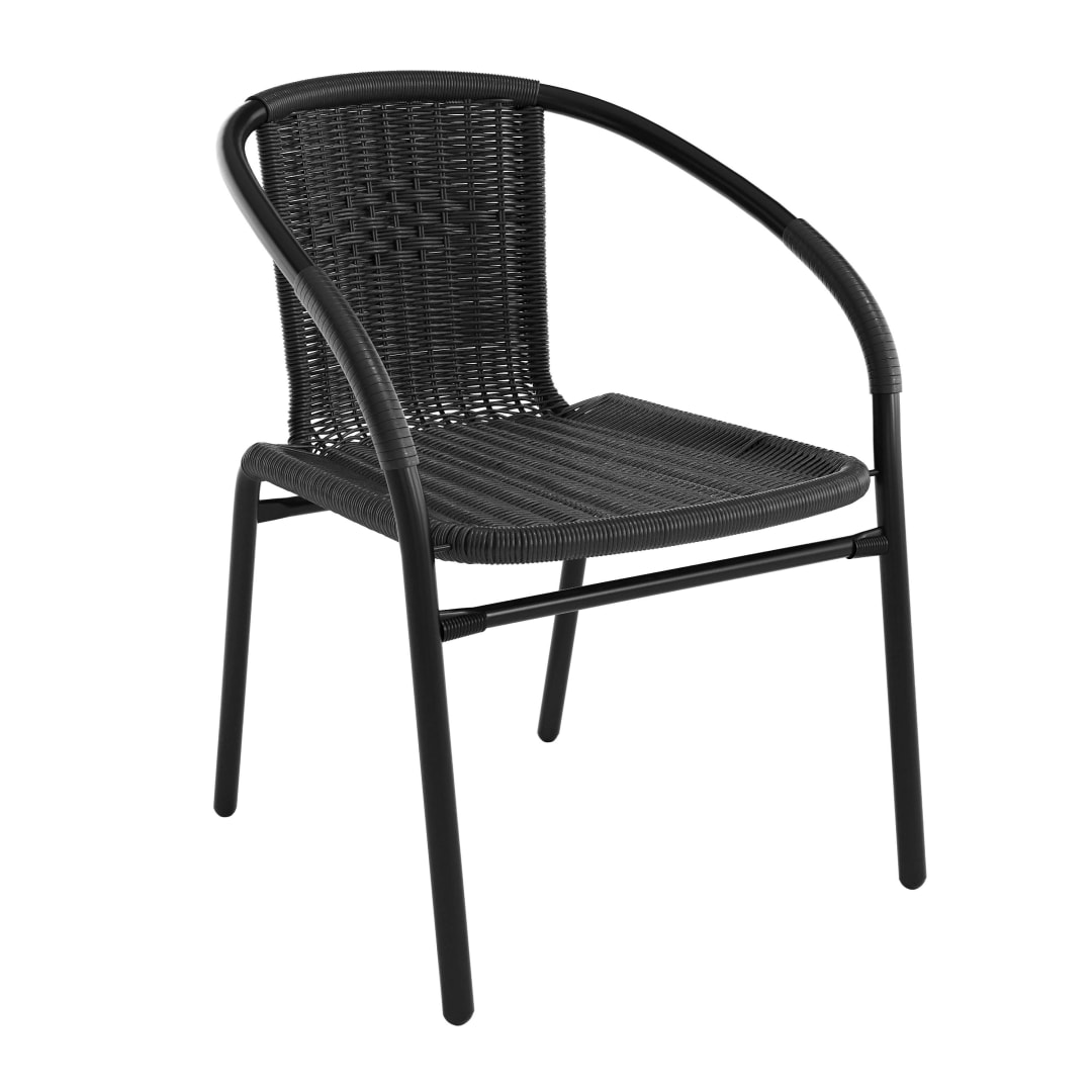 Lila Commercial Grade Black Rattan Indoor-Outdoor Restaurant Stack Chair