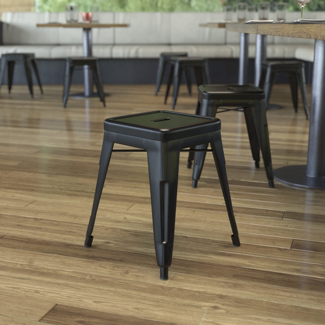Kai 18" Table Height Stool, Stackable Backless Metal Indoor Dining Stool, Commercial Grade Restaurant Stool in Black - Set of 4