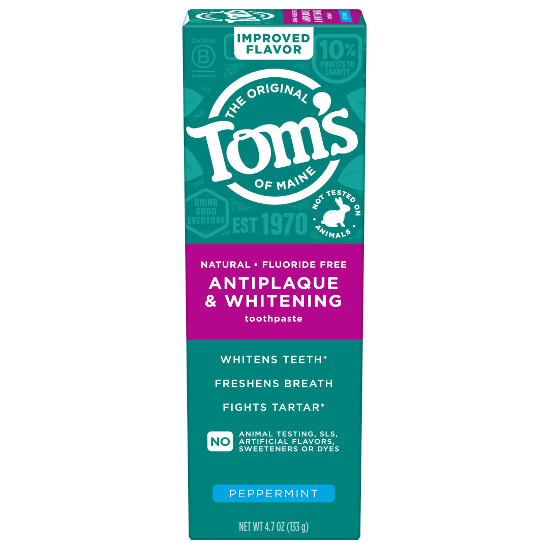 Tom’s of Maine Antiplaque and Whitening Toothpaste, Fluoride Free, Peppermint, 1 Pack, 4.7 oz