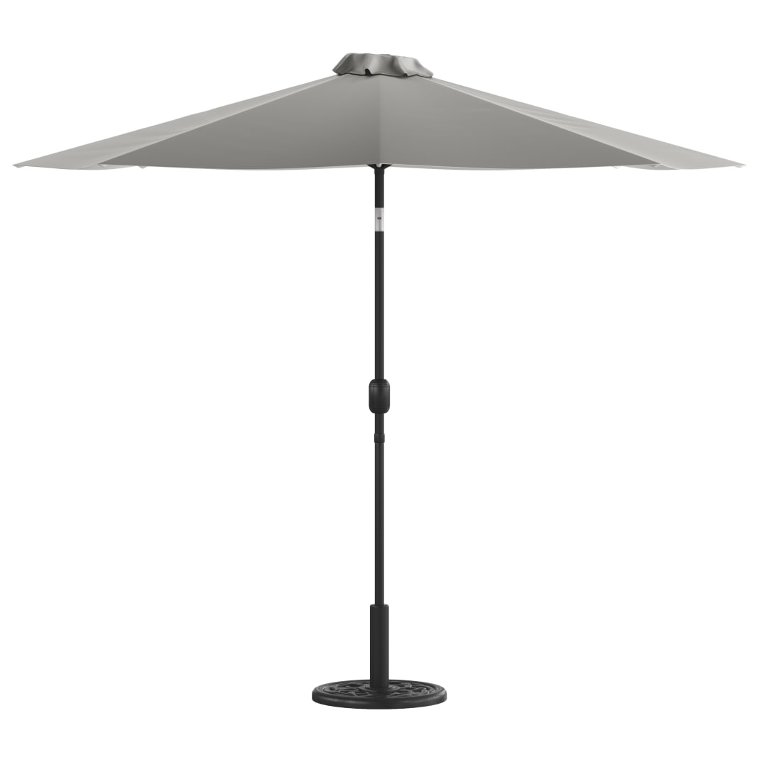 Sunny Gray 9 FT Round Umbrella with Crank and Tilt Function and Standing Umbrella Base