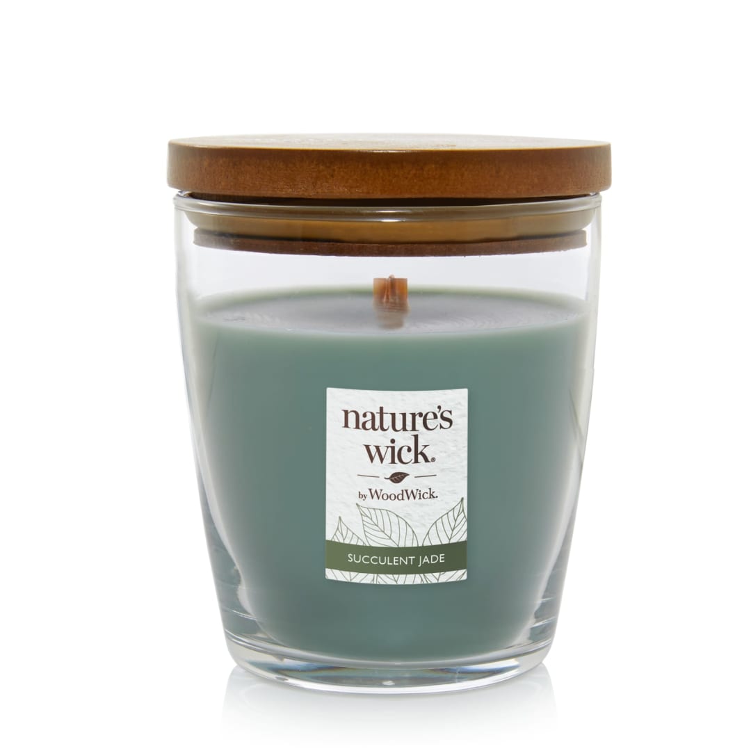 WoodWick® Nature's Wick Succulent Jade Scented Candle, 10oz with Wooden Lid, Crackles at it Burns, Fall