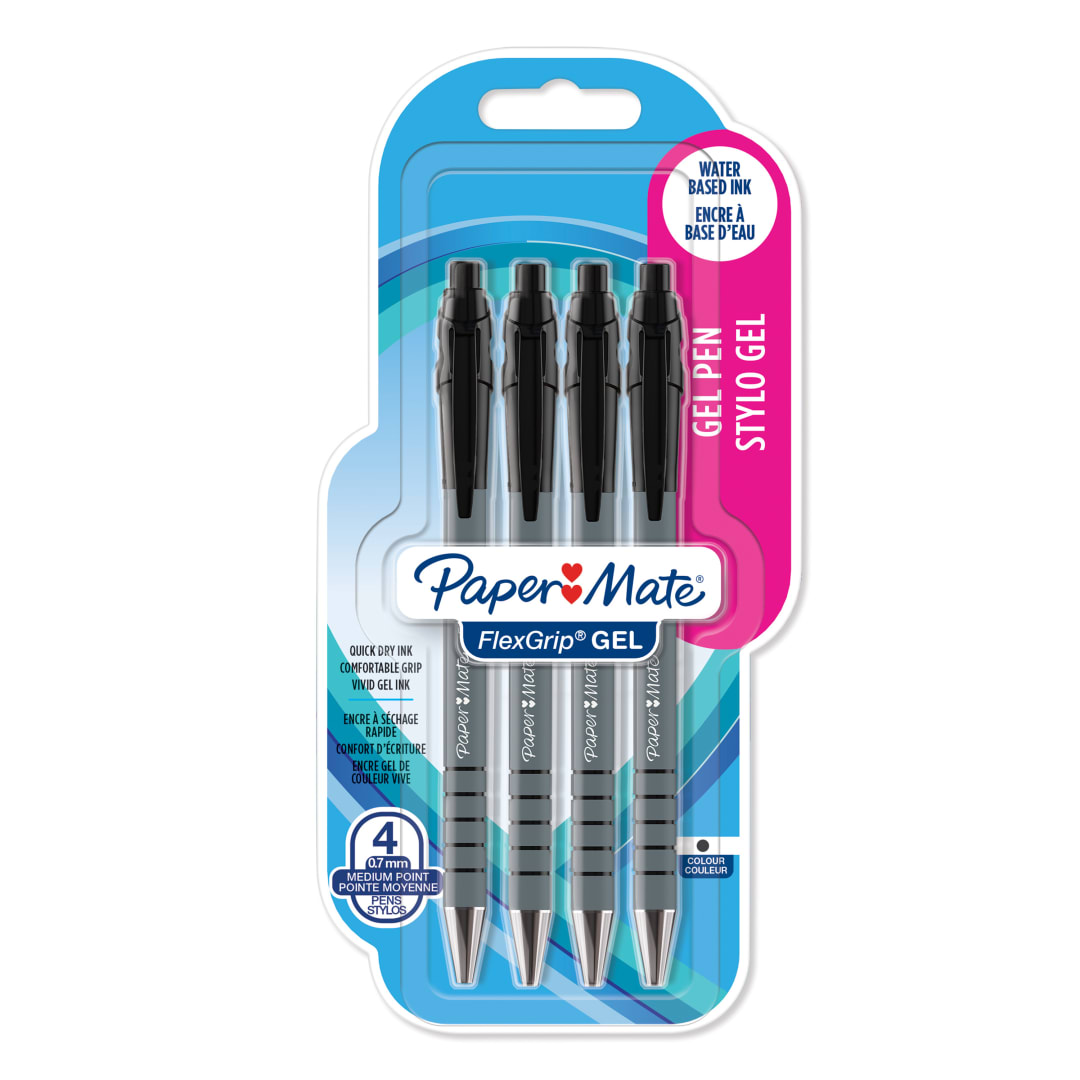 Paper Mate FlexGrip bolígrafos de gel | 0,7 mm | Tinta negra | 4 unidades