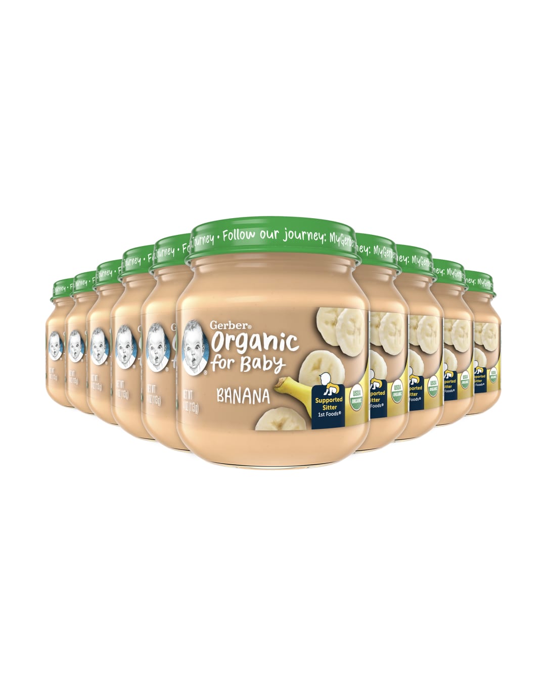 Gerber Stage 1 Baby Food, Organic Banana Jar, Fruit Baby Food, Banana Puree, Non-GMO, 10PK