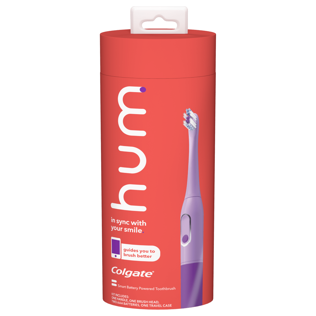 hum by Colgate Smart Battery Toothbrush Kit, Sonic Toothbrush with Travel Case, Purple