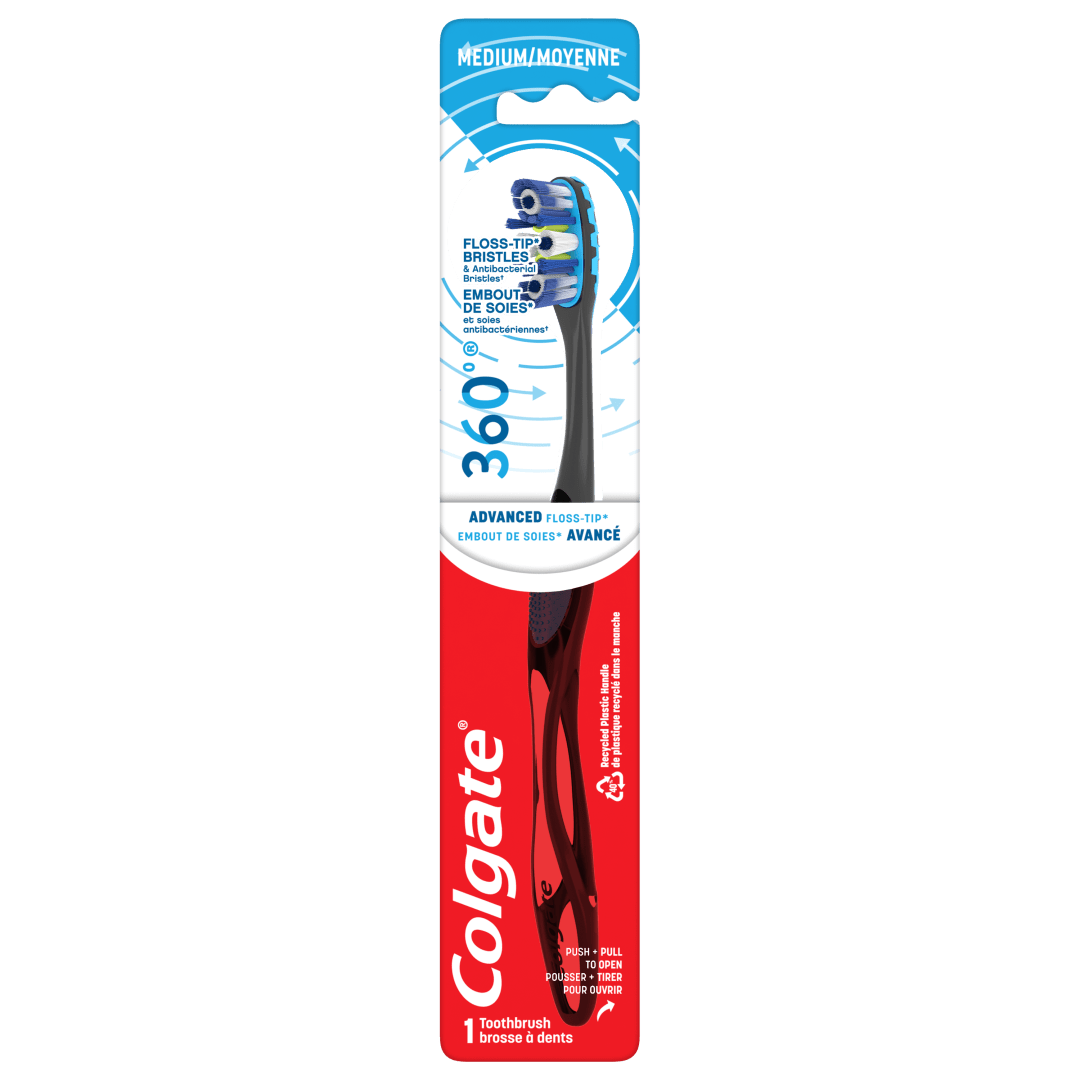 Colgate 360 Advanced Floss Tip Medium Bristles Toothbrush for adults, 1 pk