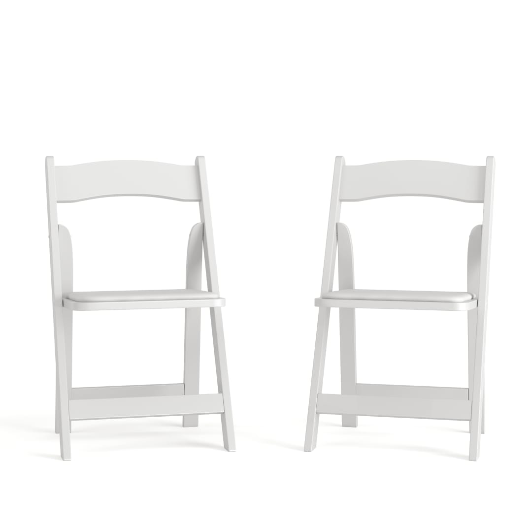 2 Pack HERCULES Series White Wood Folding Chair with Vinyl Padded Seat
