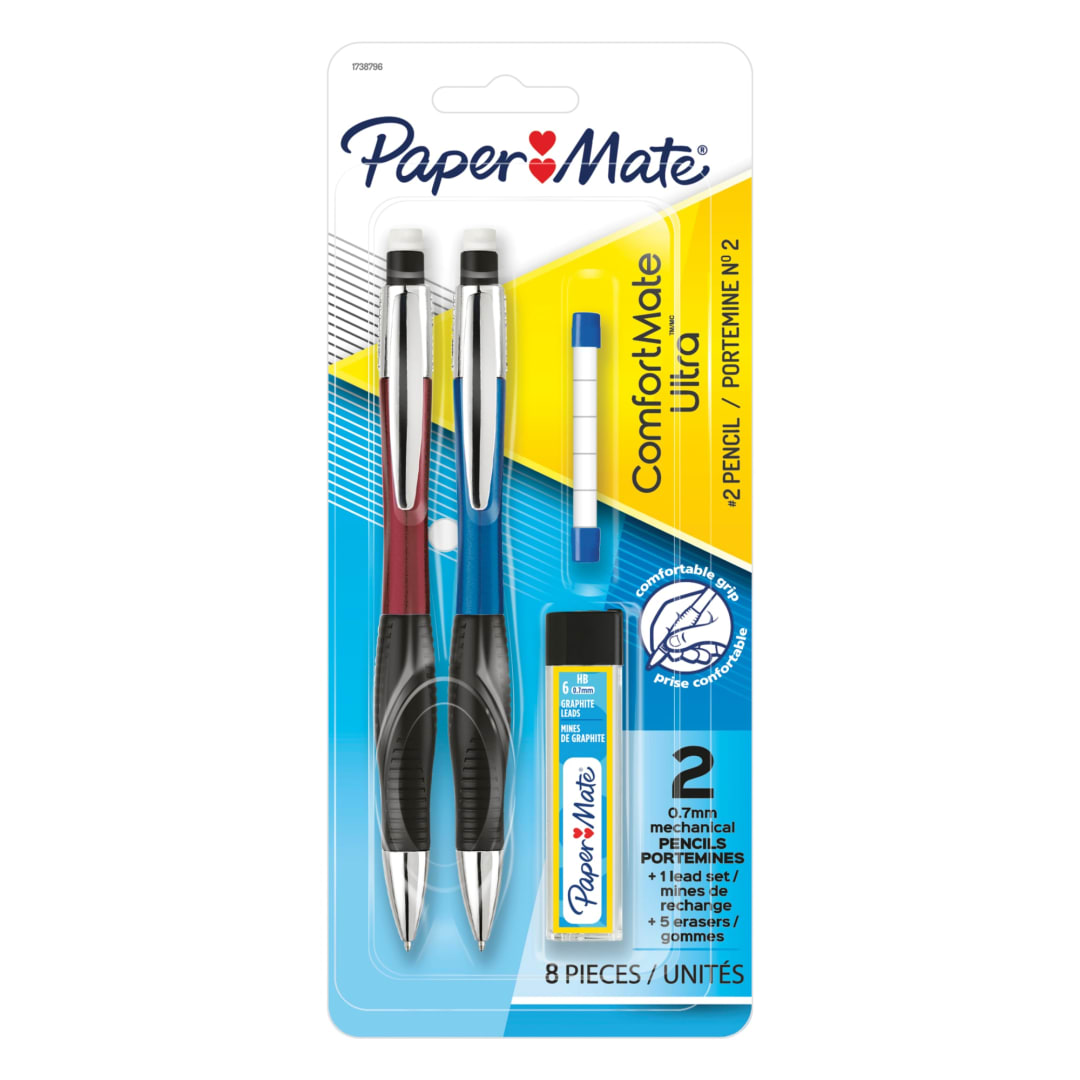 Paper Mate Comfort Mate Ultra Mechanical Pencil Set, 0.7mm, HB #2, Assorted Colors, 4 Count