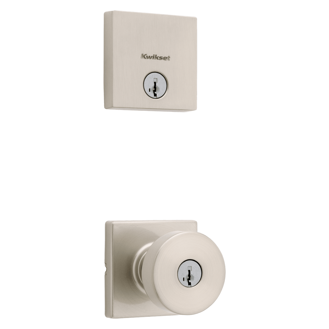 991 Pismo Keyed Entry Lever and Single Cylinder Deadbolt Combo Pack featuring SmartKey Security™ in Satin Nickel