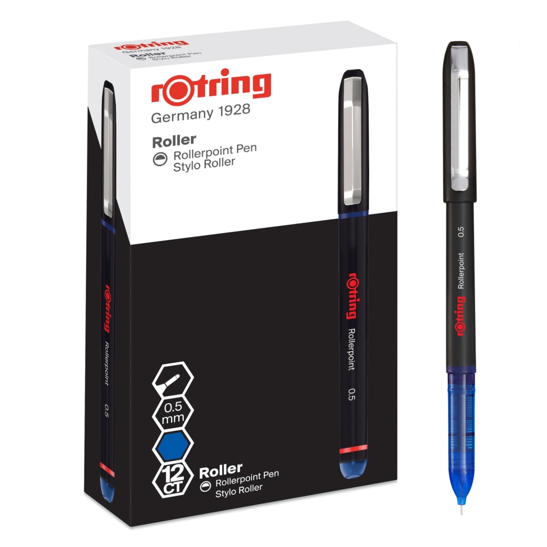 rOtring RollerBall® Pen | Needle Point (0.5 mm) Rollerpoint for Precise Writing | Blue Ink | 12 Count