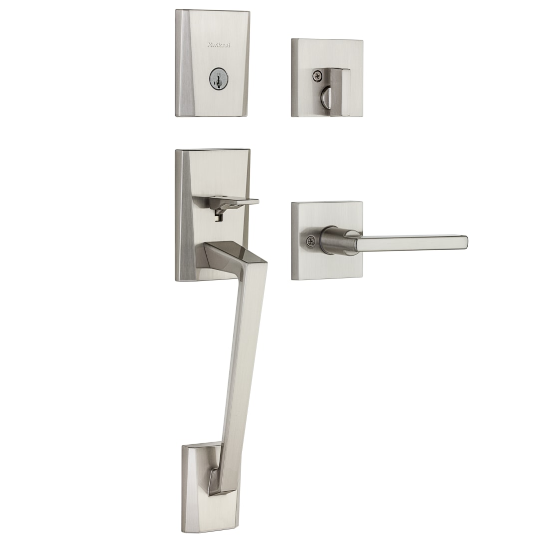 Camino Single Cylinder Low Profile Handleset w/Halifax Lever featuring SmartKey Security™ in Satin Nickel
