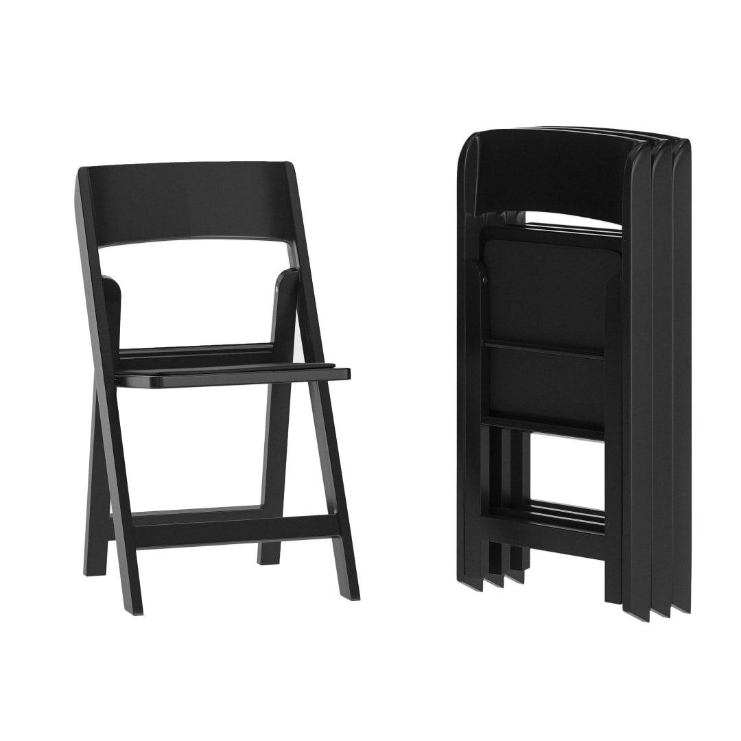 Hercules Tucker Set of 4 Black Lightweight Foldable Chairs with Removable Black Vinyl Padded Seats for Indoor Outdoor Use