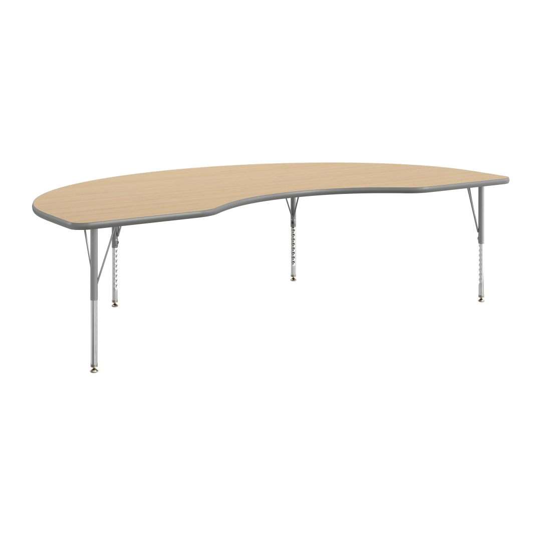 Wren 96" x 48" Kidney Adjustable Height Activity Table, Thermal Laminate Top, Short Legs, Light Natural